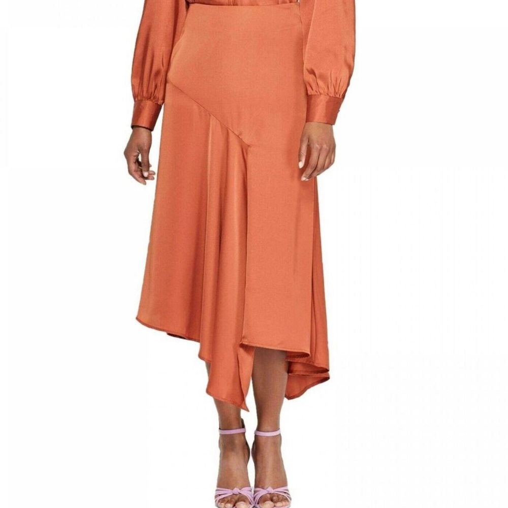 WOMEN'S SEAMED ASYMMETRICAL HEM MIDI SLIP SKIRT